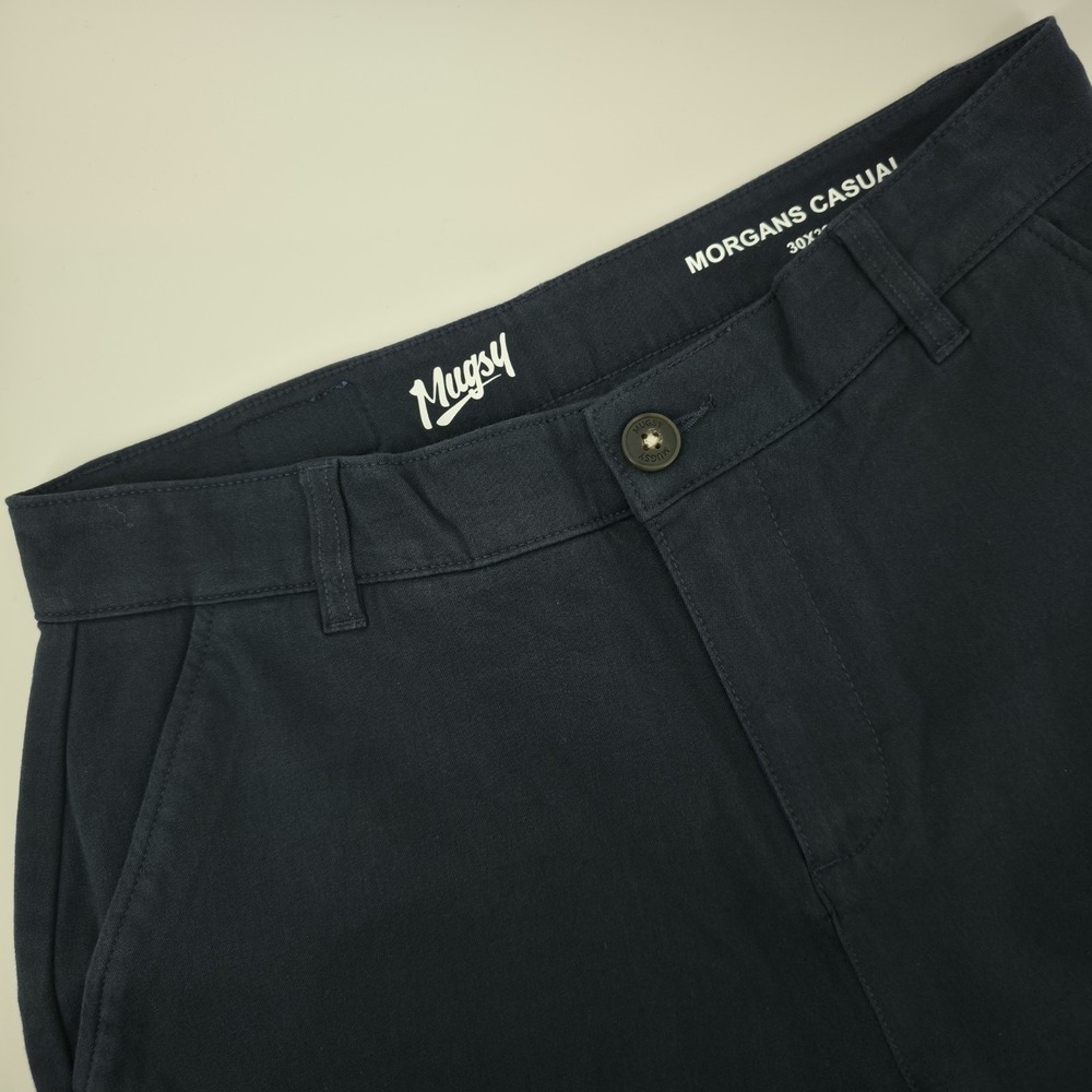 MUGSY MORGANS Mens Sz 30x30 Navy Cotton Stretch Flat Front Straight Chino Pants